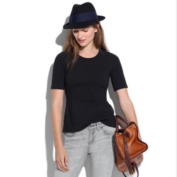 Madewell Tops - Madewell -Black Peplum Ribbed Tailored Blouse Top